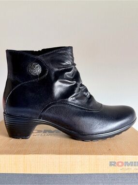NEW IN BOX Romika Black Leather Ankle Boots Women 37 US 6.5 AA Narrow Comfort